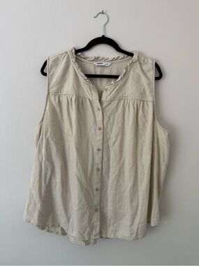 Sonoma Linen Blend Button Down Cream Beige Tank Blouse Size 2X Beachy Coastal